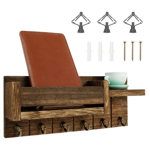 KEGAJEGA Schlüsselbrett Holz mit Ablage 6 Haken Schlüsselbrett Vintage Holz Schlüsselhalter Wand Schlüsselboard für Eingangsbereiche Flure Wohnzimmer Schlafzimmer Küchen Büros (Braun) von KEGAJEGA