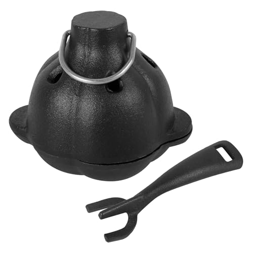 Knoblauchbräter 13,8x11x10cm Metall Knoblauchbäcker mit Deckel Gabel Robuster Vorgebrannter Gusseisentopf Grill für Küchenöfen Outdoor-Grills Campingkocher von KEGAJEGA