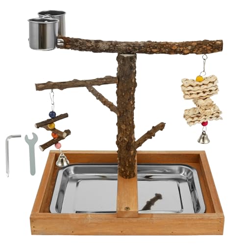 KEGAJEGA Vogel Spielständer Holz Vogel Spielplatz mit 2 Feeder-Cup Wellensittich Spielplatz Papageienständer für Kleine Vögel Mittelgroße Vögel Sittiche Wellensittiche Nymphensittiche (B) von KEGAJEGA