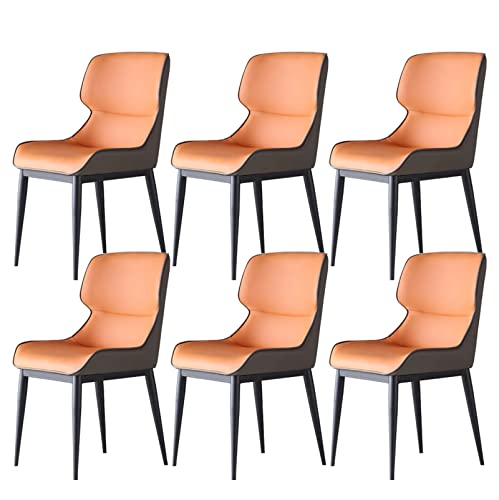 KEHTU Esszimmer Küchenstühle 6er-Set Wohnzimmer-Beistellstühle Moderne Gepolsterte Esszimmerstühle mit Weichem Pu-Leder-Kissensitz Und Beinen Aus Kohlenstoffstahl (Color : Orange) von KEHTU