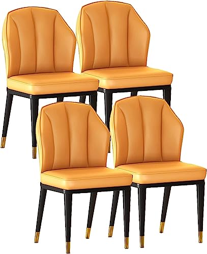 KEHTU Esszimmerstühle Set mit 4 Küchenstühlen mit PU-Kissen, Rückenlehne, modern, Mitte des Jahrhunderts, Wohnzimmer-Seitenstühle mit Beinen aus Karbonstahl (Farbe: Gelb, Größe: Schwarz-Goldfüße) von KEHTU