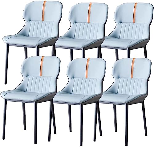 KEHTU Esszimmerstühle aus PU-Leder, 6 Stück, ergonomischer Sitz, stabile Karbonstahl, Metallbeine, Küche, Wohnzimmer, Beistellstühle (Farbe: Hellblau + Grau) von KEHTU