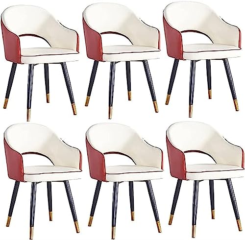 KEHTU Sessel für Küche, Esszimmer, PU-Leder, 6er-Set, modernes Wohnzimmer, Esszimmer, Akzentsessel mit Metallbeinen für Zuhause, gewerbliche Restaurants (Farbe: Burgunderrot + Weiß) von KEHTU