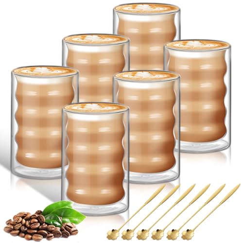 Latte Macchiato Gläser 6 X 400ml Doppelwandige Kaffeegläser mit 6 Löffeln Cappuccino Tassen Spiralförmig Eiskaffee Gläser Thermogläser Trinkgläser Teegläser von KEHTUNAHT
