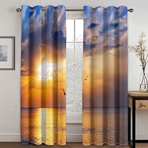 3D Möwe Bei Sonnenuntergang Muster Verdunklungsvorhänge Mit Ösen, 2 Stücke Vorhang Blickdicht Wohnzimmer, Thermogardine Schlafzimmer, Verdunkelungsvorhang Wohnzimmer Modern, Gardinen Küche 230X234Cm von KEIBEK