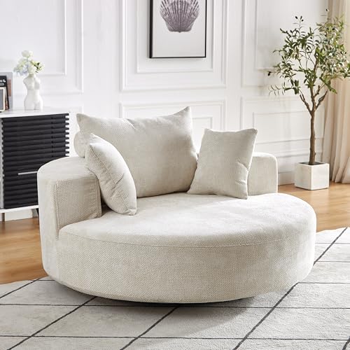KEIKI 140 cm L übergroßer Drehstuhl, großer Fassstühle, gepolstert, runder Drehstuhl, Chenille, Einzelsofa, Sessel, Schlafsessel für Wohnzimmer, Lounge, Beige KEIKI 140 cm L übergroßer Drehstuhl, großer Fassstühle, gepolstert, runder Drehstuhl, Chenille, Einzelsofa, Sessel, Schlafsessel für Wohnzimmer, Lounge, Beige von KEIKI