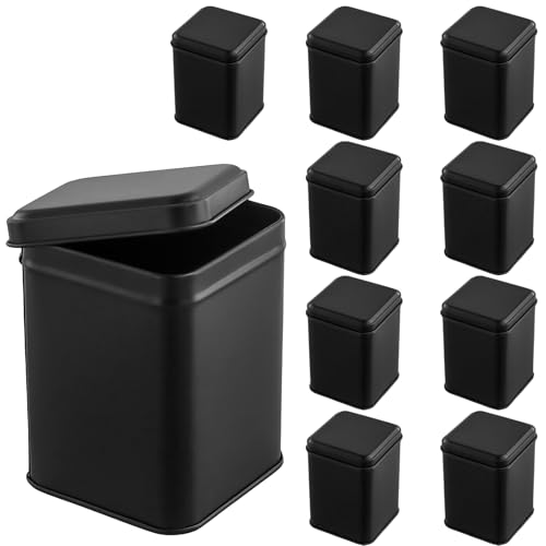 KEILEOHO 10 Stk Eckige Teedosen 7 x 7 x 10 cm, Teedose Metall Schwarz Eckig, Tee Vorratsdosen mit Dekel für ca 50-100g Losen Tee KEILEOHO 10 Stk Eckige Teedosen 7 x 7 x 10 cm, Teedose Metall Schwarz Eckig, Tee Vorratsdosen mit Dekel für ca 50-100g Losen Tee von KEILEOHO