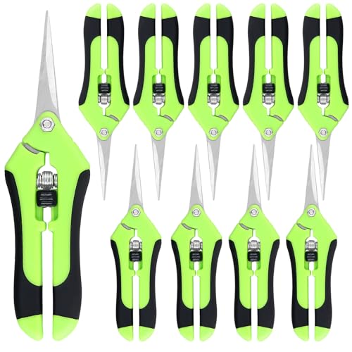 KEILEOHO 10 Stück 17 cm Trimmschere Gardena, Hand Gartenschere mit Edelstahlklinge und Ergonomischen Griffen, Grün Blumenschere Ernteschere für Schnittblumen von KEILEOHO
