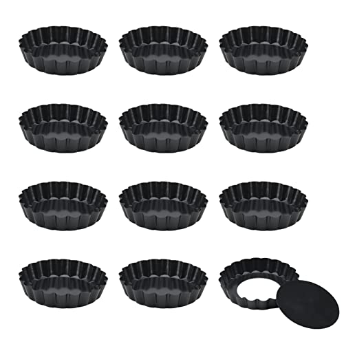 KEILEOHO 12 Stück 10,2 cm Flan-Dosen, schwarze Backformen Kuchenform, runde geriffelte Flan-Dose zum Backen, Kochen, schwarz von KEILEOHO