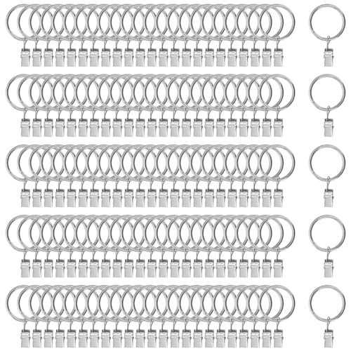 KEILEOHO 120 Stück 32mm Gardinenringe mit Clips, Metall Vorhang Ringe mit Clips, Silber Gardinenklammern mit Ringen Gardinen Ring von KEILEOHO