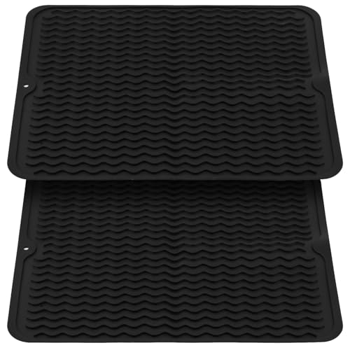KEILEOHO 2 Stück Silikon Abtropfmatte Geschirr 50 x 40 cm, Silikonmatte Spülmatte Abtropfmatte Schwarz, Silikon Geschirr Trockenmatte, Hitzebeständig Rutschfest Abtropfunterlage für Küche Spüle Bad KEILEOHO 2 Stück Silikon Abtropfmatte Geschirr 50 x 40 cm, Silikonmatte Spülmatte Abtropfmatte Schwarz, Silikon Geschirr Trockenmatte, Hitzebeständig Rutschfest Abtropfunterlage für Küche Spüle Bad von KEILEOHO