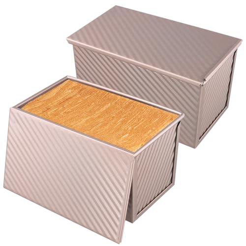 KEILEOHO 2 Stück Toastbrot Backform 450g, Goldene Kohlenstoffstahl Brotbackform mit Deckel, 20,5 x 12 x 11 cm Brot Kastenform für Toast Kuchen Brot Backen KEILEOHO 2 Stück Toastbrot Backform 450g, Goldene Kohlenstoffstahl Brotbackform mit Deckel, 20,5 x 12 x 11 cm Brot Kastenform für Toast Kuchen Brot Backen von KEILEOHO