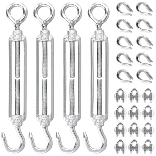 KEILEOHO Seilspanner Spannschloss Set, 4 Spannschloss Edelstahl M6 + 12 Drahtseil Klemme + 10 Kabelkausche, 145mm Verstellbare Spannschloss M6, Drahtspanner Edelstahl Seilspanner KEILEOHO Seilspanner Spannschloss Set, 4 Spannschloss Edelstahl M6 + 12 Drahtseil Klemme + 10 Kabelkausche, 145mm Verstellbare Spannschloss M6, Drahtspanner Edelstahl Seilspanner von KEILEOHO