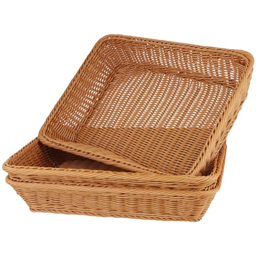 KEILEOHO 3 Stück 40 x 30 x 8cm Brotkorb Rechteckig, Brotkörbchen Plastik, Kunstoff Servierkorb Rattan Korb Brot für Zuhause, Restaurant, Obst, Brot von KEILEOHO