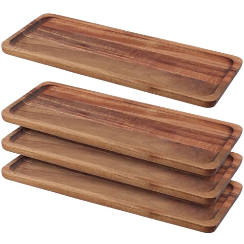 KEILEOHO 4 Stück 30 x 12 cm Dekotablett Akazie, Holztablett Rechteckig Deko Serviertablett Holz Klein Tablett für Käse, Dessert, Kerzen von KEILEOHO