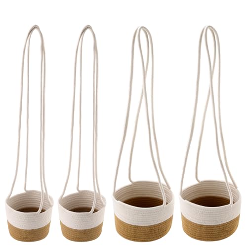 KEILEOHO 4 Stück Hängender Pflanzkorb 14 cm und 20 cm, Hängende Blumentöpfe Baumwolle Handgewebt Blumenampel für Inne Pflanzen, Balkon, Flur, Hof von KEILEOHO