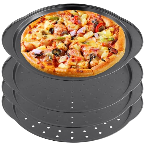 KEILEOHO 4 Stück Pizzablech Rund 32cm, Pizzaform mit Löchern und Griff, Perforierte Pizzapfanne aus Kohlenstoffstahl Pizza Ofenblech für Backen KEILEOHO 4 Stück Pizzablech Rund 32cm, Pizzaform mit Löchern und Griff, Perforierte Pizzapfanne aus Kohlenstoffstahl Pizza Ofenblech für Backen von KEILEOHO
