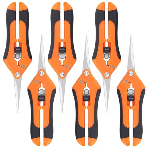 KEILEOHO 6 Stück 17 cm Trimmschere Gardena, Hand Gartenschere mit Edelstahlklinge und Ergonomischen Griffen, Blumenschere Ernteschere für Schnittblumen, Orange von KEILEOHO