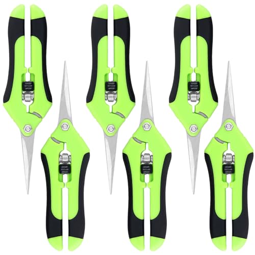 KEILEOHO 6 Stück 17 cm Trimmschere Gardena, Hand Gartenschere mit Edelstahlklinge und Ergonomischen Griffen, Grün Blumenschere Ernteschere für Schnittblumen von KEILEOHO
