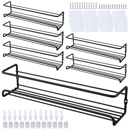 KEILEOHO 6er Set Gewürzregal Wand Schwarz, Gewürzhalter Wand Ohne Bohren, Gewürz Organizer Wandmontage Küchenregal für Küche von KEILEOHO