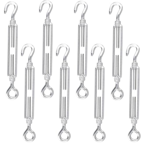 KEILEOHO 8 Stück M8 Spannschloss Edelstahl, 185mm Verstellbare Spannschloss Haken und Ösen, Drahtspanner Edelstahl Seilspanner für Segel Befestigung, Wäscheleine von KEILEOHO