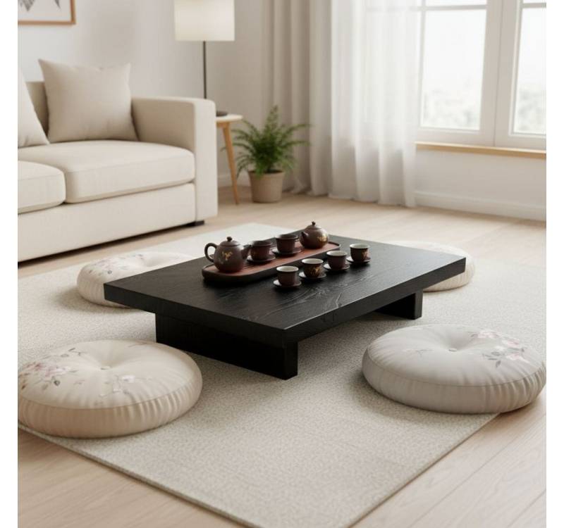 KEINerlei® Couchtisch Kaffeetisch Beistelltisch Bodentisch Massive Eiche Schwarz (1 Tisch), 70 cm, 80 cm,90cm, 100 cm,120 cm und 140cm, Massive Eiche Holz von KEINerlei®