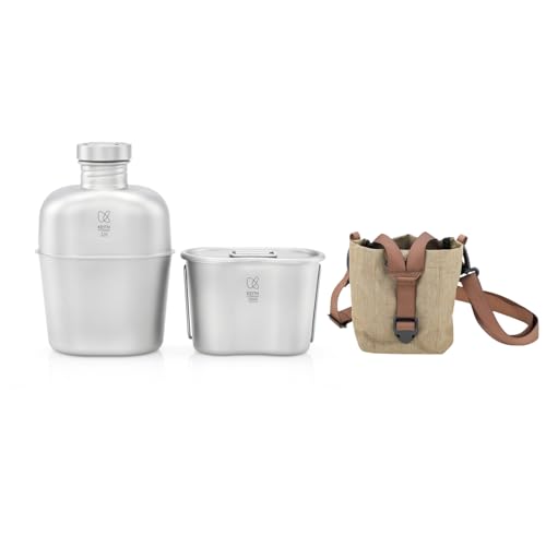 KEITH Titan Camping Kochgeschirr-Set 1100ml Army Titan Trinkflasche Militär Wasserflasche Mit 700ml Camping Topf mit Deckel faltbare Griffe und Tarntasche Ideal für Wandern, Camping KEITH Titan Camping Kochgeschirr-Set 1100ml Army Titan Trinkflasche Militär Wasserflasche Mit 700ml Camping Topf mit Deckel faltbare Griffe und Tarntasche Ideal für Wandern, Camping von KEITH