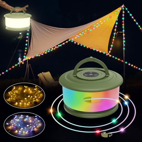 10 m Camping Lichterkette Aufrollbar, Musik Sync Farbwechsel RGB Outdoor Campinglampe with 19 Beleuchtungsmodi, USB Aufladung, 2-in-1 Tragbare LED Camping Licht für Camping, Hof und Wohnmobil Deko 10 m Camping Lichterkette Aufrollbar, Musik Sync Farbwechsel RGB Outdoor Campinglampe with 19 Beleuchtungsmodi, USB Aufladung, 2-in-1 Tragbare LED Camping Licht für Camping, Hof und Wohnmobil Deko von KEIWRLIGHT