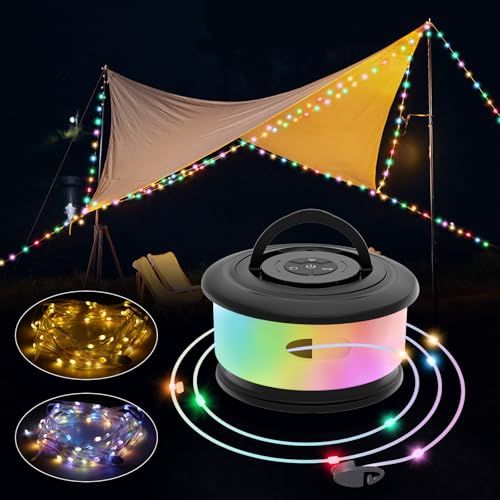 10 m Camping Lichterkette Aufrollbar, Musik Sync Farbwechsel RGB Outdoor Campinglampe with 19 Beleuchtungsmodi, USB Aufladung, 2-in-1 Tragbare LED Camping Licht für Camping, Hof und Wohnmobil Deko 10 m Camping Lichterkette Aufrollbar, Musik Sync Farbwechsel RGB Outdoor Campinglampe with 19 Beleuchtungsmodi, USB Aufladung, 2-in-1 Tragbare LED Camping Licht für Camping, Hof und Wohnmobil Deko von KEIWRLIGHT