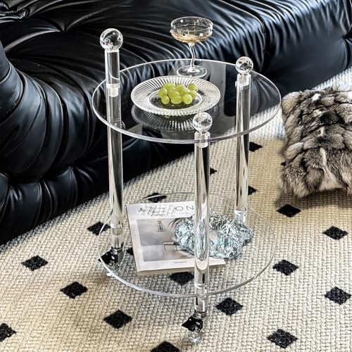 KEJIAWU 2-Ebenen Acryl Beistelltisch mit Rollenfahrwerk und Sperren Rädern, Couchtisch Modern Design und Nachttisch for Wohnzimmer, Schlafzimmer oder Badezimmer von KEJIAWU