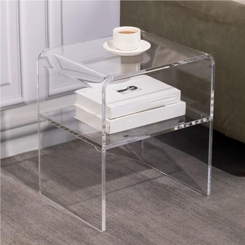 KEJIAWU 2-Ebenen-Acryl-Nachtschrank mit Schmalen Abmessungen，Kompakte Beistelltisch for Kleine Bäder, Schlafzimmer oder Büros (40x30x45 cm)(Clear) von KEJIAWU