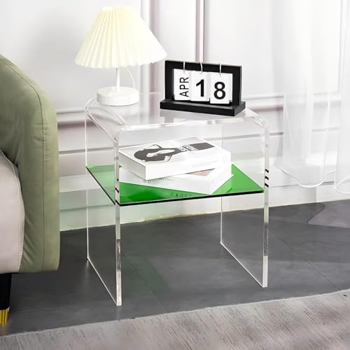 KEJIAWU 2-Ebenen-Acryl-Nachtschrank mit Schmalen Abmessungen，Kompakte Beistelltisch for Kleine Bäder, Schlafzimmer oder Büros (40x30x45 cm)(Green) von KEJIAWU