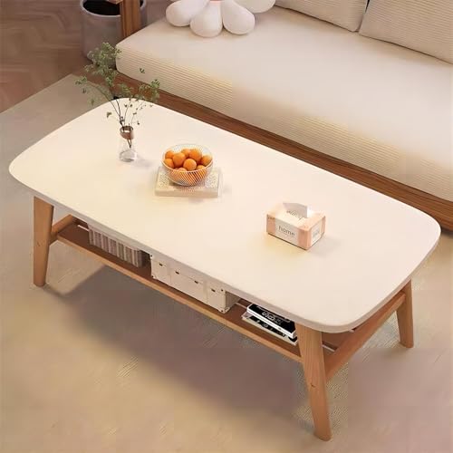 KEJIAWU 2-stöckiger Couchtisch mit Ablagefläche, Mitteltisch mit Beinen aus Massivholz, Einfach zu Montieren für Kleine Wohnungen, Wohnzimmer, Schlafzimmer und Büros (Color : White, Size : 100cm) von KEJIAWU