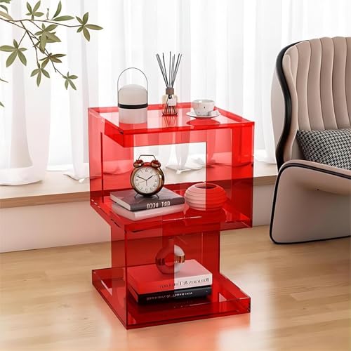 KEJIAWU 3-Ebenen Acryl Beistelltisch 40x 40x 60 cm, Transparenter Couchtisch und Nachttisch for Wohnzimmer, Schlafzimmer oder Badezimmer, ohne Montage erforderlich(Red) von KEJIAWU