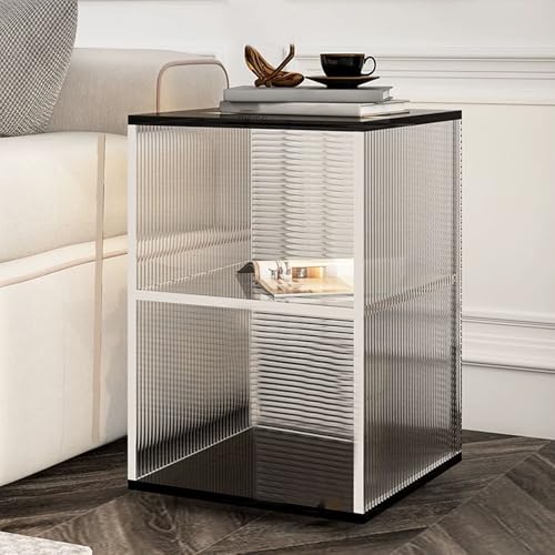 KEJIAWU 3-Ebenen Acryl Nachttisch mit Integrierter Aufbewahrung，Moderner Transparenter Kompatte Beistelltisch für Wohnzimmer, Schlafzimmer, Kleine Räume(Black) von KEJIAWU