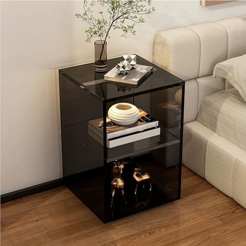 KEJIAWU 3-Ebenen Acryl Nachttisch mit Integrierter Aufbewahrung，Moderner Transparenter Kompatte Beistelltisch für Wohnzimmer, Schlafzimmer, Kleine Räume(Clear) von KEJIAWU