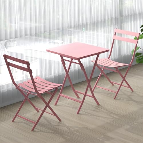 KEJIAWU 3-teiliges Outdoor-Bistro-Set, Klapptisch Und Stühle aus Metall, Moderner Couchtisch, Outdoor-Möbel-Set, Esszimmermöbel-Set für Hof/Garten/Balkon/Pool (Color : Pink) von KEJIAWU