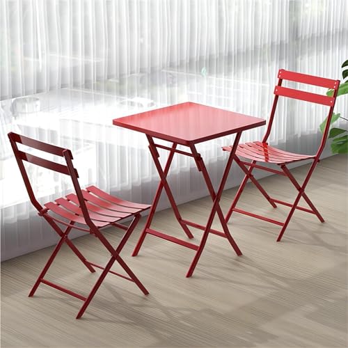 KEJIAWU 3-teiliges Outdoor-Bistro-Set, Klapptisch Und Stühle aus Metall, Moderner Couchtisch, Outdoor-Möbel-Set, Esszimmermöbel-Set für Hof/Garten/Balkon/Pool (Color : Red) von KEJIAWU
