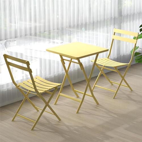 KEJIAWU 3-teiliges Outdoor-Bistro-Set, Klapptisch Und Stühle aus Metall, Moderner Couchtisch, Outdoor-Möbel-Set, Esszimmermöbel-Set für Hof/Garten/Balkon/Pool (Color : Yellow) von KEJIAWU