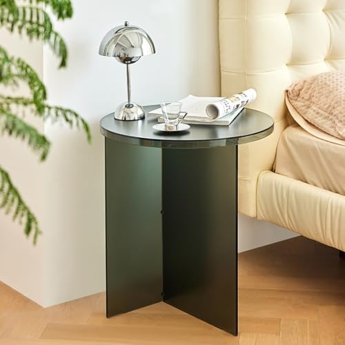 KEJIAWU 55 cm Runde Acryl-Beistelltisch mit Stabilem T-Frame, Kleiner Couchtisch，Nachttisch Einfach，Zu Montieren, Raumsparend for Wohnzimmer, Schlafzimmer oder Büro(Grey) von KEJIAWU