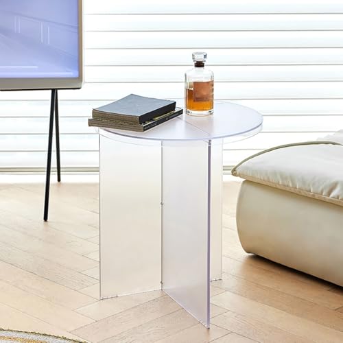KEJIAWU 55 cm Runde Acryl-Beistelltisch mit Stabilem T-Frame, Kleiner Couchtisch，Nachttisch Einfach，Zu Montieren, Raumsparend for Wohnzimmer, Schlafzimmer oder Büro(Natural) von KEJIAWU