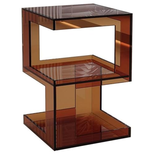 KEJIAWU Acryl Beistelltisch, Couchtisch mit 3 Offenen Aufbewahrungsebenen, Platz Sparende Lösung, for Wohnzimmer und Schlafzimmer(Brown) von KEJIAWU