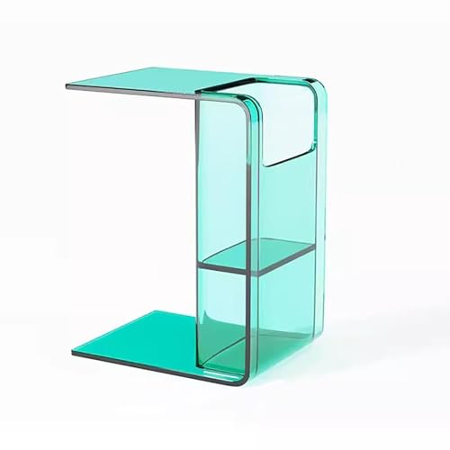 KEJIAWU Acryl Beistelltisch Transparent, C-Tisch for Sofa oder Bett, Kleine Couchtisch mit Ablage, Moderner Nachttisch for Wohnzimmer Schlafzimmer(Light Blue) von KEJIAWU