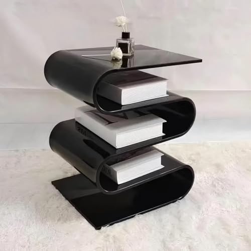 KEJIAWU Acryl-Beistelltisch in S-Form mit 5 Ebenen, Moderner Transparenter Nachttisch, for Wohnzimmer, Schlafzimmer, Büro(Black) von KEJIAWU