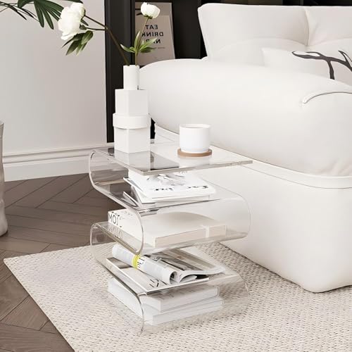 KEJIAWU Acryl-Beistelltisch in S-Form mit 5 Ebenen, Moderner Transparenter Nachttisch, for Wohnzimmer, Schlafzimmer, Büro(Clear) von KEJIAWU