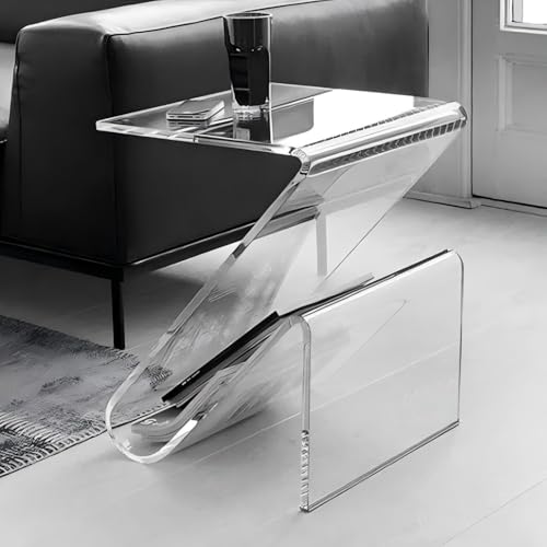 KEJIAWU Acryl Beistelltisch mit Stauraum, Moderner Transparenter Couchtisch for Wohnzimmer, Schlafzimmer, Kleine Räume – Vielseitig als Nachttisch, Zeitschriftenhalter(Clear) von KEJIAWU