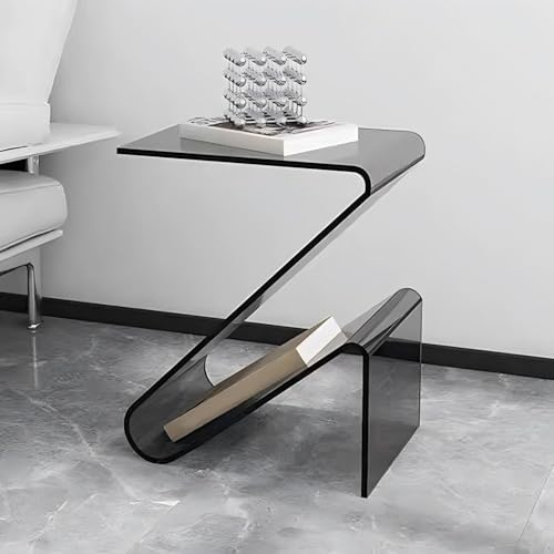 KEJIAWU Acryl Beistelltisch mit Stauraum, Moderner Transparenter Couchtisch for Wohnzimmer, Schlafzimmer, Kleine Räume – Vielseitig als Nachttisch, Zeitschriftenhalter(Grey) von KEJIAWU
