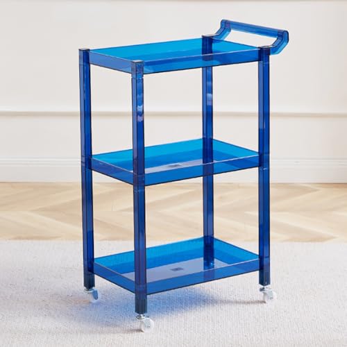 KEJIAWU Beistelltisch Couch，3-Ebenen Acryl-Beistelltisch mit Rollen und Griff, Multifunktionsbarwagen for Küche, Wohnzimmer oder Esszimmer, Raumsparend(Blue) von KEJIAWU
