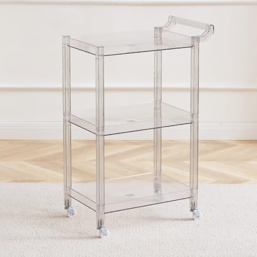 KEJIAWU Beistelltisch Couch，3-Ebenen Acryl-Beistelltisch mit Rollen und Griff, Multifunktionsbarwagen for Küche, Wohnzimmer oder Esszimmer, Raumsparend(Clear) von KEJIAWU