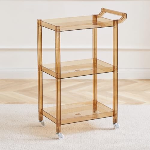 KEJIAWU Beistelltisch Couch，3-Ebenen Acryl-Beistelltisch mit Rollen und Griff, Multifunktionsbarwagen for Küche, Wohnzimmer oder Esszimmer, Raumsparend(Yellow) von KEJIAWU